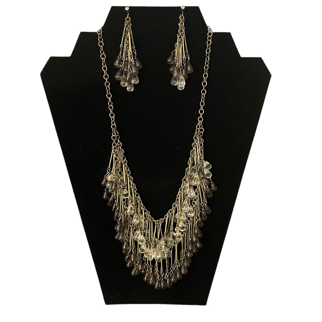 Vintage Coldwater Creek Art Nouveau Gold Tone Tear Drop Necklace Earrings Set 18$